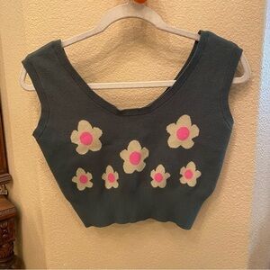 NECTAR CLOTHING Women Green Floral Cropped Tank Top Size Medium